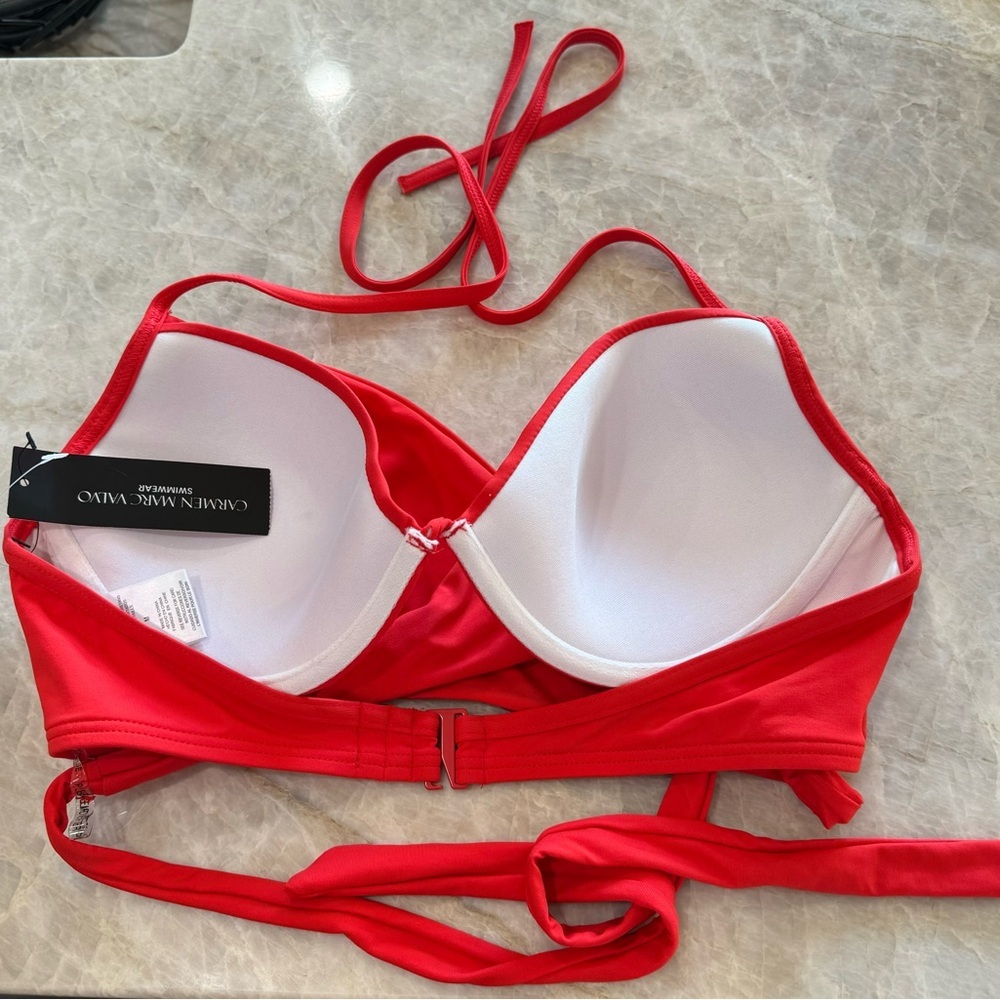 NWT Carmen Marc Valvo Swim Sense Red Scarlet Wrap Top - Picture 5 of 9